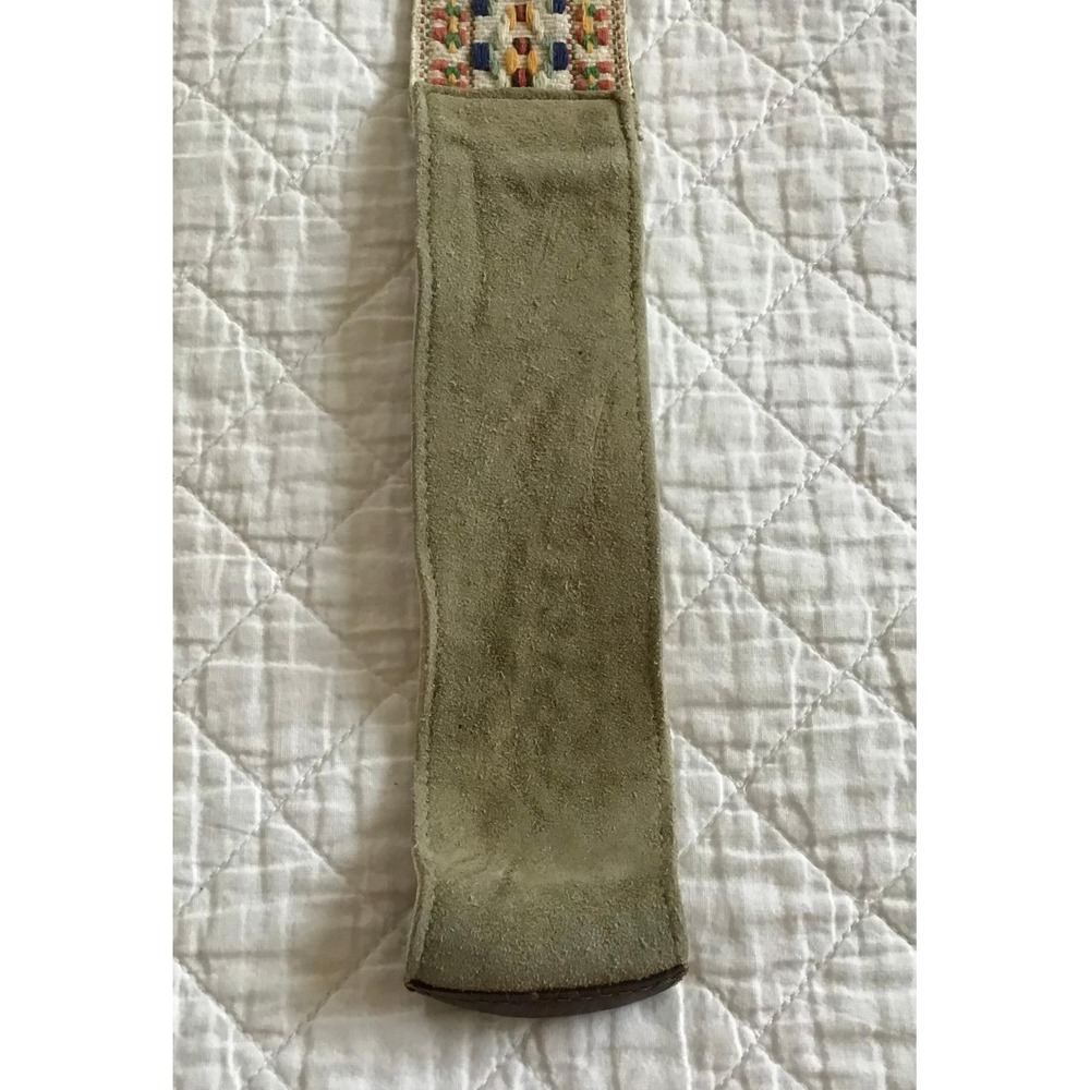 Boho Embroidered Geometric D-Ring Belt‎ Leather Backed Multi Color M/L Western - Picture 8 of 10